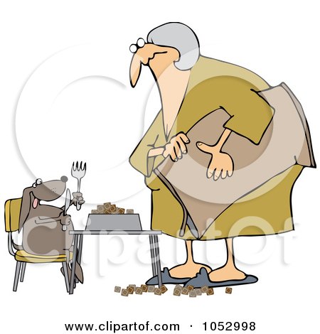 Royalty-Free Vector Clip Art Illustration of a Woman Feeding Her Hungry Dog At A Table by djart