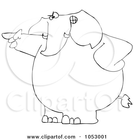 Royalty-Free Vector Clip Art Illustration of a Black And White Angry Elephant Pointing Outline by djart