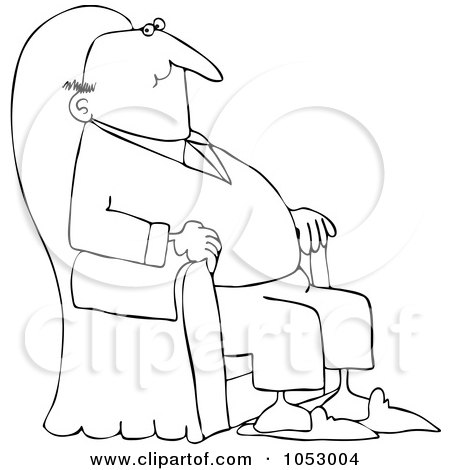 Royalty-Free Vector Clip Art Illustration of a Black And White Content Man Relaxing In An Armchair Outline by djart
