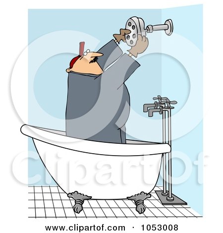 Royalty-Free Vector Clip Art Illustration of a Plumber Installing A Shower Head by djart