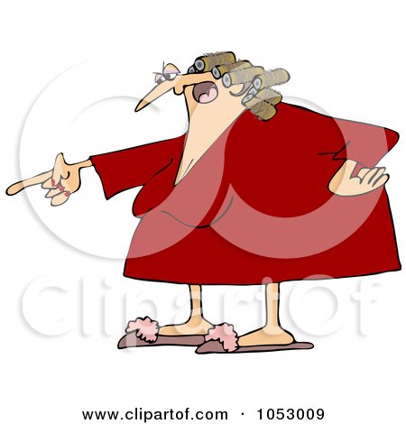 Royalty-Free Vector Clip Art Illustration of a Pointing Angry Woman In Slippers And Curlers by djart