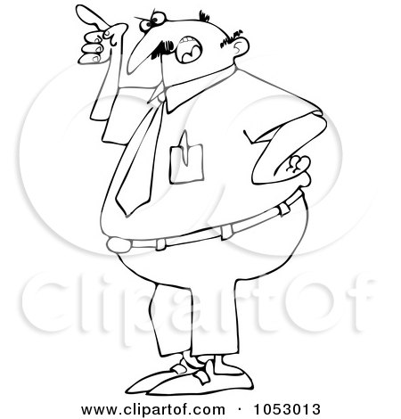 Royalty-Free Vector Clip Art Illustration of a Black And White Angry Businessman Pointing Outline by djart