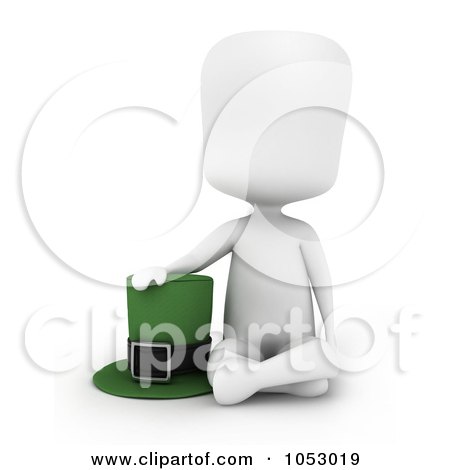 Royalty-Free 3d Clip Art Illustration of a 3d Ivory White Man Leprechaun Sitting By A Hat by BNP Design Studio