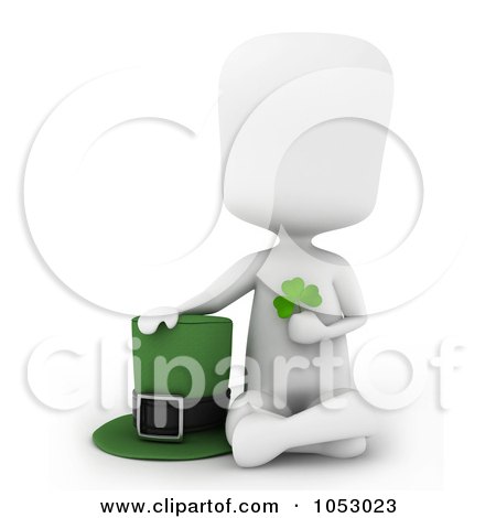 Royalty-Free 3d Clip Art Illustration of a 3d Ivory White Man Leprechaun With A Clover And Hat by BNP Design Studio