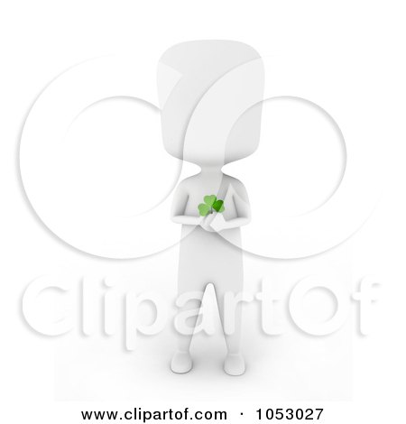 Royalty-Free 3d Clip Art Illustration of a 3d Ivory White Man Holding A St Patricks Day Clover by BNP Design Studio