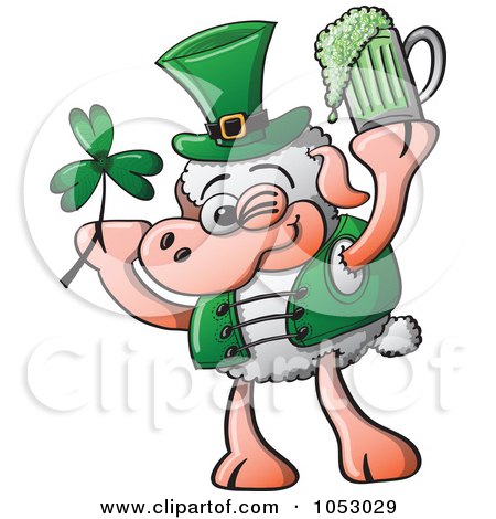 Royalty-Free Vector Clip Art Illustration of a St Patricks Day Sheep Holding A Clover And Beer by Zooco