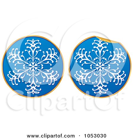 Royalty-Free Vector Clip Art Illustration of a Digital Collage Of Blue, White And Gold Snowflake Stickers by Any Vector