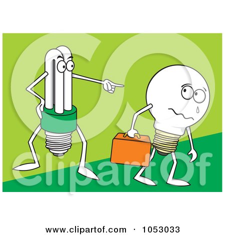 Royalty-Free Vector Clip Art Illustration of a Fluorescent Light Bulb Sending Away A Round Bulb by Any Vector