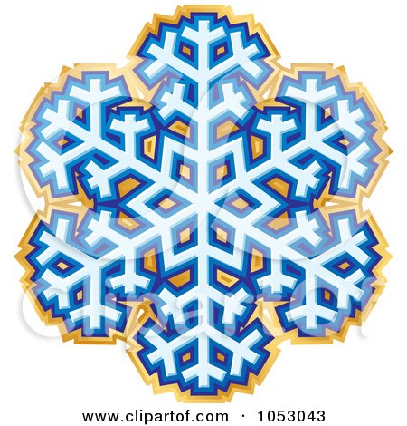 Royalty-Free Vector Clip Art Illustration of a Blue And Gold Snowflake Sticker by Any Vector