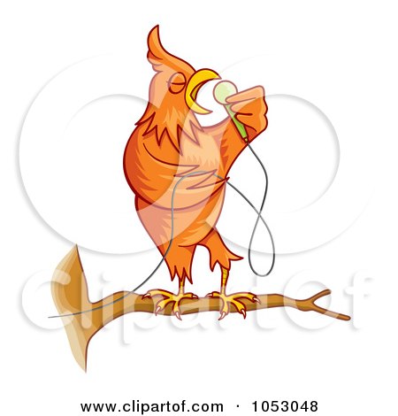 Royalty-Free Vector Clip Art Illustration of an Orange Singing Canary On A Branch by Any Vector