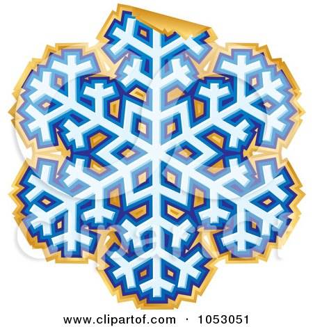 Royalty-Free Vector Clip Art Illustration of a Peeling Blue And Gold Snowflake Sticker by Any Vector
