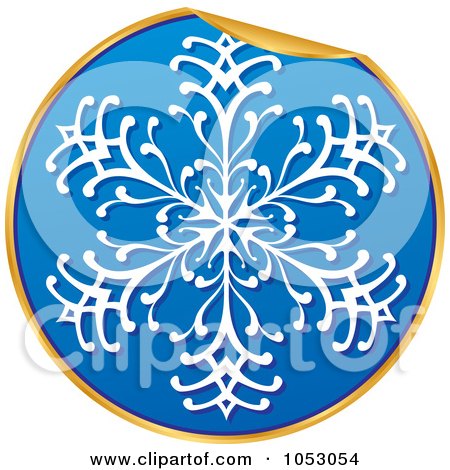 Royalty-Free Vector Clip Art Illustration of a Peeling Blue, White And Gold Snowflake Sticker by Any Vector