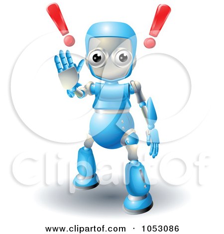Royalty-Free 3d Vector Clip Art Illustration of a 3d Blue Robot Gesturing To Stop by AtStockIllustration