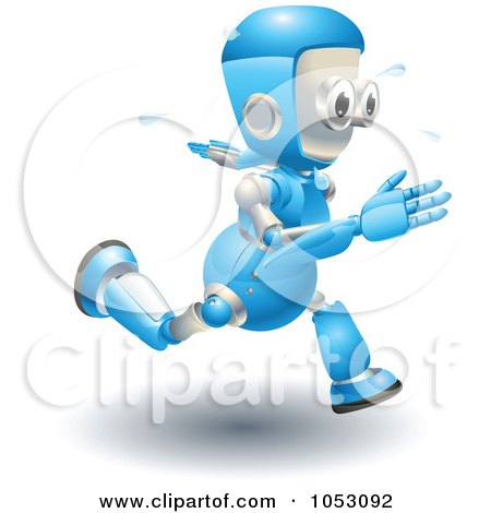 Royalty-Free 3d Vector Clip Art Illustration of a 3d Blue Robot Running by AtStockIllustration