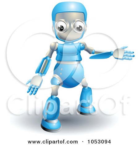 Royalty-Free 3d Vector Clip Art Illustration of a 3d Blue Robot Presenting by AtStockIllustration
