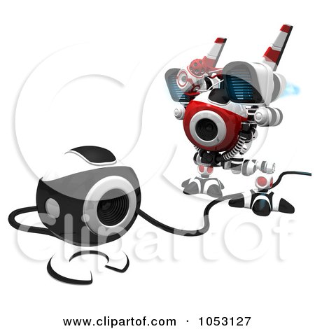 Royalty-Free 3d Clip Art Illustration of a 3d Web Crawler Robot Cam Discovering Its Roots by Leo Blanchette