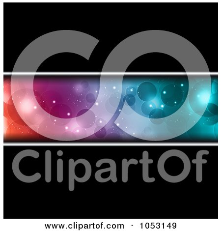 Royalty-Free Vector Clip Art Illustration of a Black Background With A Colorful Bokeh Light Banner by KJ Pargeter