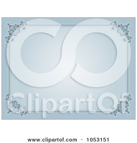 Royalty-Free Vector Clip Art Illustration of a Blue Background With An Ornate Certificate Border by KJ Pargeter