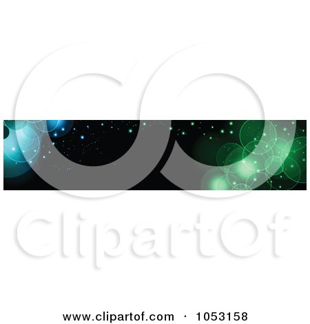 Royalty-Free Vector Clip Art Illustration of a Black Website Banner With Blue And Green Bokeh Lights by KJ Pargeter