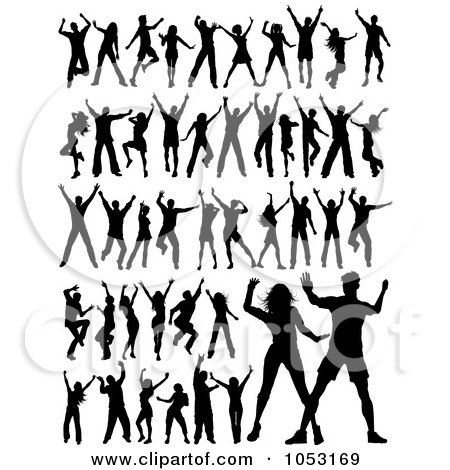 Royalty-Free Vector Clip Art Illustration of a Digital Collage Of Dancer Silhouettes by KJ Pargeter