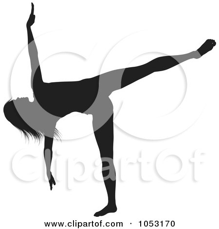 Royalty-Free Vector Clip Art Illustration of a Black Silhouetted Yoga Pose Woman - 5 by KJ Pargeter
