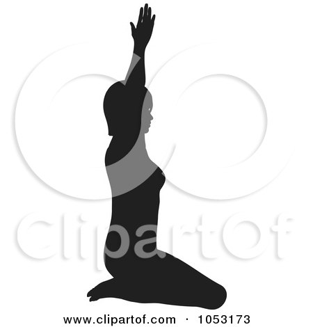 Royalty-Free Vector Clip Art Illustration of a Black Silhouetted Yoga Pose Woman - 1 by KJ Pargeter