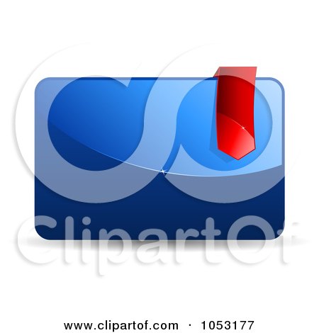 Royalty-Free 3d Vector Clip Art Illustration of a Glossy 3d Blue Icon With A Red Ribbon by KJ Pargeter