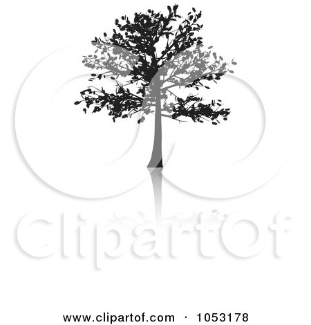 Royalty-Free Vector Clip Art Illustration of a Black Tree Silhouette And Reflection - 1 by KJ Pargeter