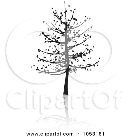Royalty-Free Vector Clip Art Illustration of a Black Tree Silhouette And Reflection - 5 by KJ Pargeter