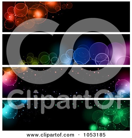 Royalty-Free Vector Clip Art Illustration of a Digital Collage Of Black Website Banners With Bokeh Lights by KJ Pargeter
