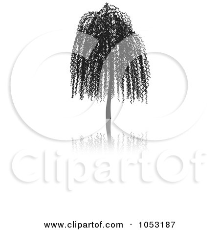 Royalty-Free Vector Clip Art Illustration of a Black Tree Silhouette And Reflection - 2 by KJ Pargeter