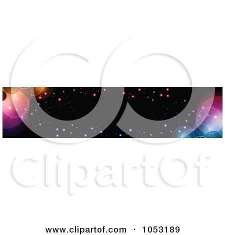 Royalty-Free Vector Clip Art Illustration of a Black Website Banner With Colorful Bokeh Lights And Orbs by KJ Pargeter