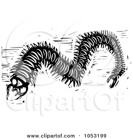 Royalty-Free Vector Clipart Illustration of a Black And White Woodcut Styled Centipede by xunantunich