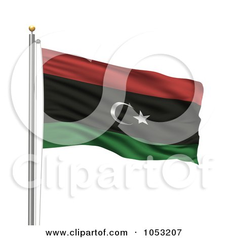 Royalty-Free 3d Clipart Illustration of a 3d Flag Of Libya Waving On A Pole by stockillustrations