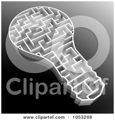 Royalty-Free 3d Clipart Illustration of 3d Mannequins In A Light Bulb Maze, Looking For A Solution by stockillustrations