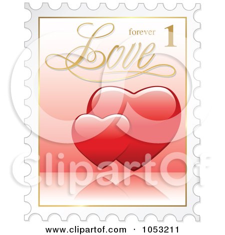 Royalty-Free 3d Vector Clip Art Illustration of 3d Red Hearts Postal Stamp by dero