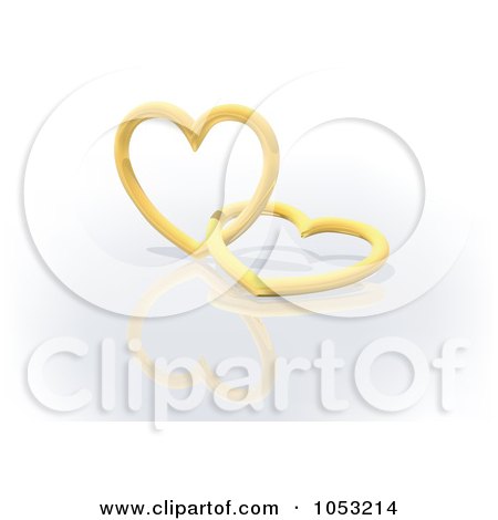 Royalty-Free 3d Vector Clip Art Illustration of Two 3d Golden Hearts by dero