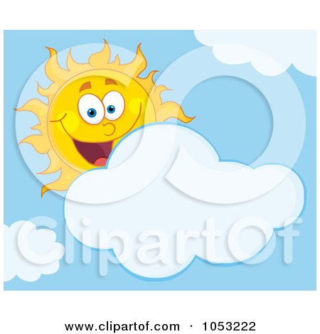 Royalty-Free Vector Clip Art Illustration of a Happy Sun Smiling Behind A Cloud In A Blue Sky by Hit Toon