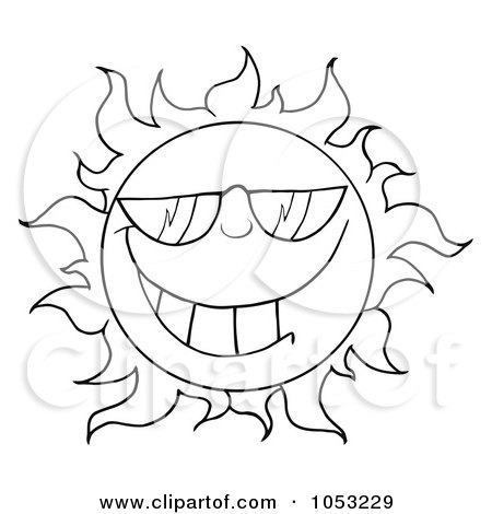 Royalty-Free Vector Clip Art Illustration of an Outline Of A Cool Sun Wearing Shades by Hit Toon