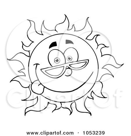 Royalty-Free Vector Clip Art Illustration of an Outline Of A Goofy Sun Wearing Shades And Sticking His Tongue Out by Hit Toon