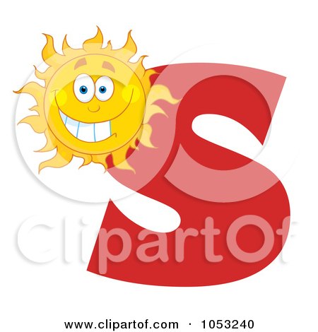 Royalty-Free Vector Clip Art Illustration of a Grinning Sun With The Letter S by Hit Toon