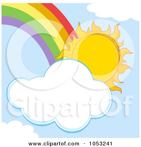 Royalty-Free Vector Clip Art Illustration of a Sun With A Cloud And Rainbow In A Blue Sky by Hit Toon