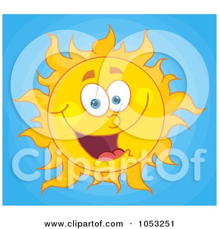 Royalty-Free Vector Clip Art Illustration of a Happy Sun In A Blue Gradient Sky by Hit Toon