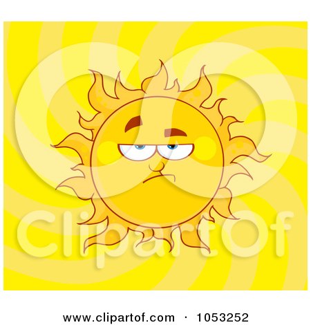 Royalty-Free Vector Clip Art Illustration of a Grumpy Sun In A Yellow Swirl Sky by Hit Toon