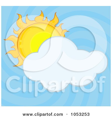 Royalty-Free Vector Clip Art Illustration of a Full Sun Behind A Cloud In A Blue Swirl Sky by Hit Toon
