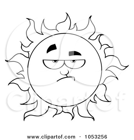 Royalty-Free Vector Clip Art Illustration of an Outline Of A Grumpy Sun by Hit Toon