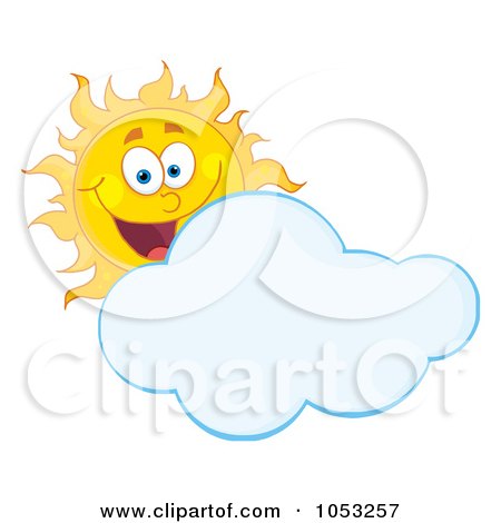 Royalty-Free Vector Clip Art Illustration of a Happy Sun Smiling Behind A Cloud by Hit Toon