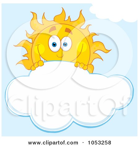 Royalty-Free Vector Clip Art Illustration of a Happy Sun Looking Over A Cloud In A Blue Sky by Hit Toon