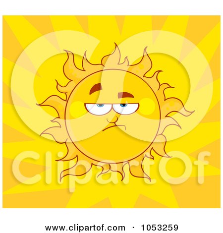 Royalty-Free Vector Clip Art Illustration of a Grumpy Sun In A Yellow Burst Sky by Hit Toon