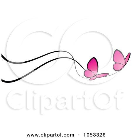 Royalty-Free Vector Clip Art Illustration of a Border Of Two Pink Butterflies And Black Lines by elena